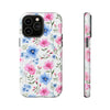 Blue and Pink Floral Tough iPhone Case, Compatible with many of iPhone Models. Please See our iPhone model selection list.