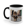 Dressed up Cat walking on the street coffee mug.