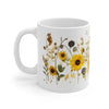 Pressed Sunflower, Wildflower white Ceramic Mug 11oz.