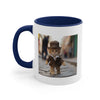 Dressed up Cat walking on the street coffee mug.
