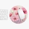 Watercolor Pink Cosmos Flowers Round Mouse Pad.