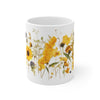 Pressed Sunflower, Wildflower white Ceramic Mug 11oz.