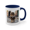 Dressed up Cat walking on the street coffee mug.