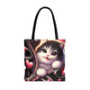 3D Zipper Kitten tote bag, Shopping Bag, Grocery Bag, Library Bag. Cat Lover Bag. Three Sizes to Choose From.