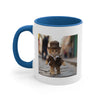 Dressed up Cat walking on the street coffee mug.