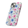 Blue and Pink Floral Tough iPhone Case, Compatible with many of iPhone Models. Please See our iPhone model selection list.