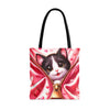 3D Zipper Kitten tote bag, Shopping Bag, Grocery Bag, Library Bag. Cat Lover Bag. Three Sizes to Choose From.