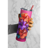 3D Flower Tumbler. Come with Straw, 20oz. Stainless Steel. Double Wall Insulation.